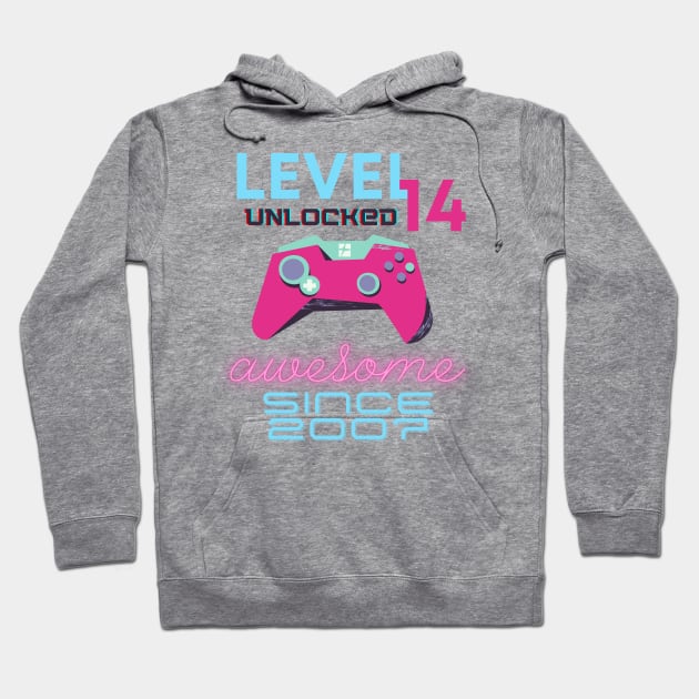 Level 14 Unlocked Awesome 2007 Video Gamer Hoodie by Fabled Rags 